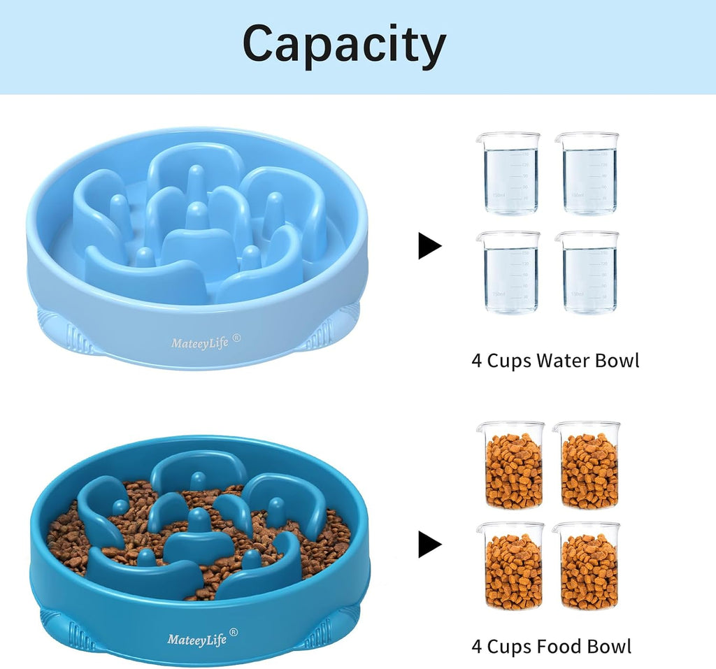 MateeyLife 2-Pack Slow Feeder Dog Bowls, 4 Cups, Dog Puzzle Feeder Bowl | Food-contact safe, dishwasher safe, non-slip base, maze design, for fast eaters, for dogs and cats, daily mealtimes