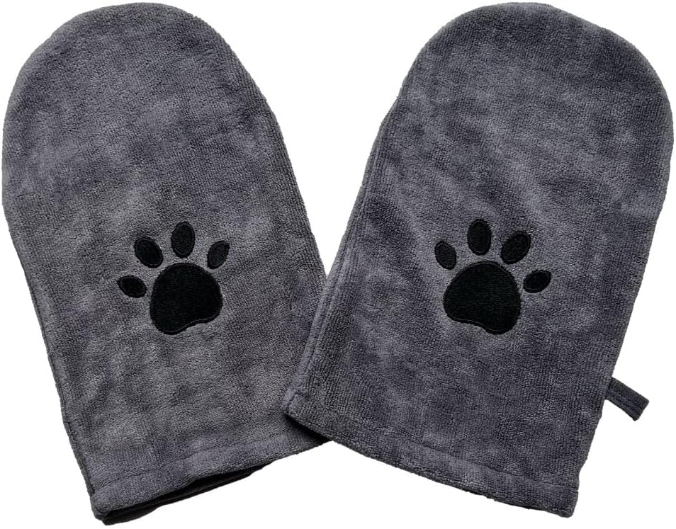 Penny & Niko Microfiber Pet Towel Mitts - Paw Cleaning and Drying Mitts/Gloves for Dogs and Cats (Gray, Standard - 2 Pack)