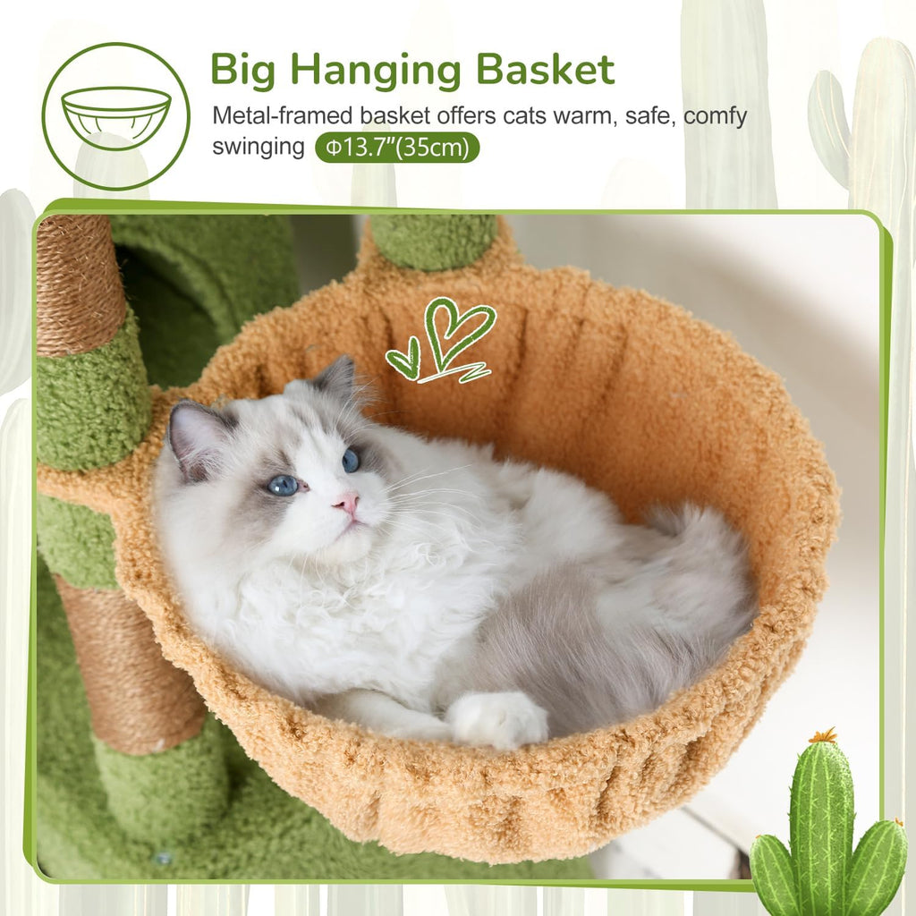 Globlazer 52in Cactus Cat Tree Tower for Indoor Cats, 2 Condos, S52, Green