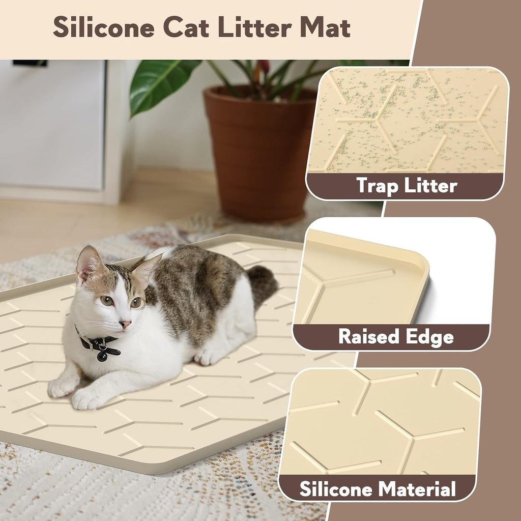 Garoopion Silicone Cat Litter Mat Large 40" X 28", Easy to Clean, Beige