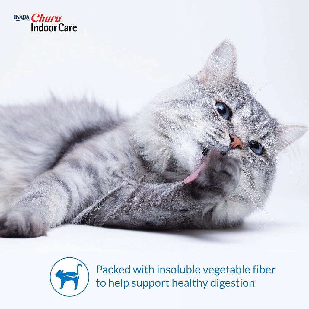 INABA Churu for Cats, Functional, Creamy Lickable Purée Cat Treat for Indoor Care and Hairball Control with Taurine & Vitamin E, 0.5 Ounces Each, 48 Tubes (4 per Pack), Tuna Recipe