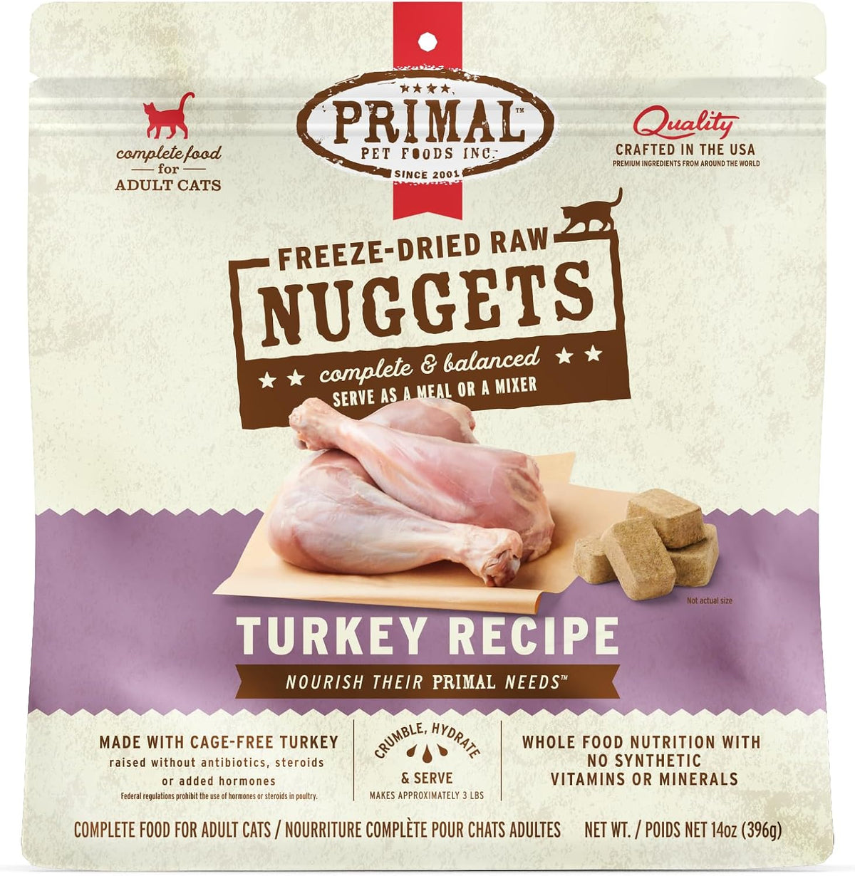Primal Freeze Dried Raw Cat Food Nuggets, Turkey, 14 oz