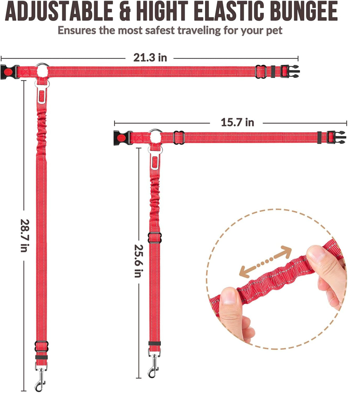 SlowTon Dog Seat Belt for Car, 2 Pack Dog Car Harness Seatbelt with Bungee