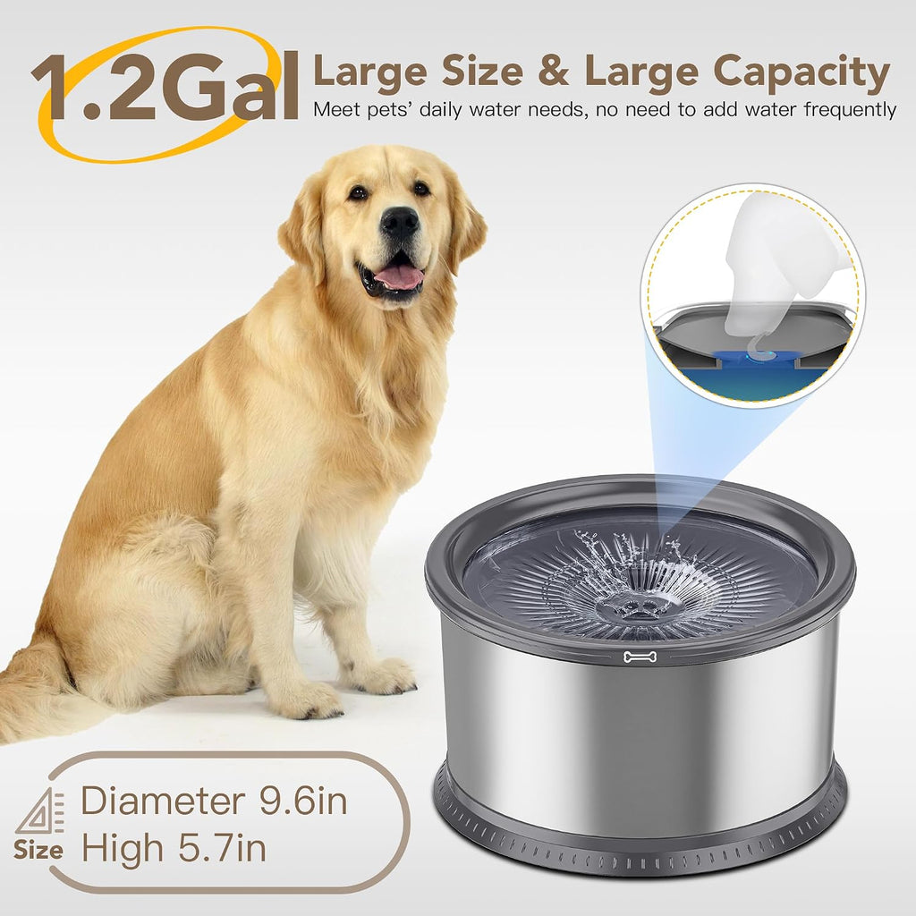 4.5L Stainless Steel Dog Water Bowl, No Spill Water Bowl for Dogs
