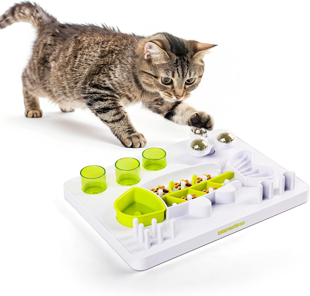 ALL FOR PAWS Interactive Cat Puzzle Feeder with 3 Catnip Balls – Slow Feeder Treat Dispenser Puzzle Toy for Indoor Cats, Mental Stimulation Digger Modules