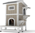 GoWoodHut Outdoor Cat House Weatherproof Cats Shelter for Feral Kitten Pet Houses for 1-2 Small Animlas 2 Story Wooden Houses for Indoor Outdoor Cats with Escape Doors (29.7" D x 22.8" W x 35.4" H)