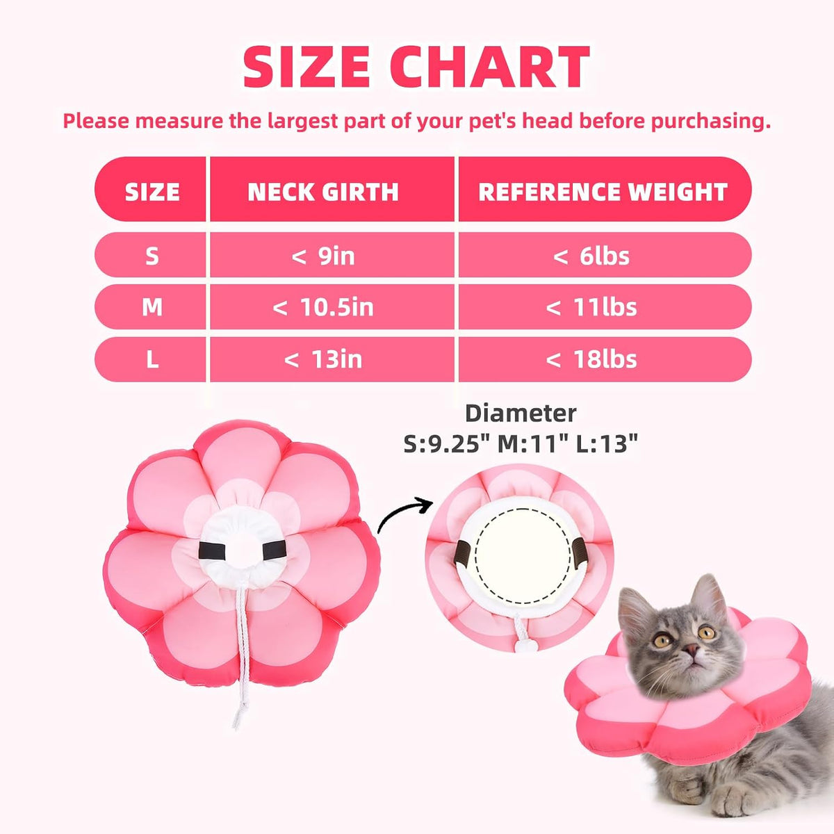 PUPTECK Cat Cone Collar, Soft Kitten Recovery Collar, Lightweight Anti-Bite Lick Elizabethan e Collar for Cats Puppy After Surgery, Pink S