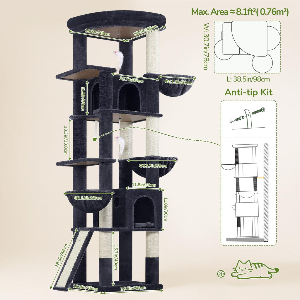 Globlazer Extra Large Cat Tree for Indoor Multiple Cats, S78G, Dark Grey