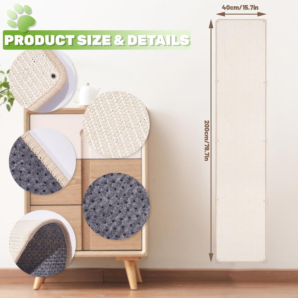 Uranshin Natural Sisal Cat Wall Climbing Carpet, Wall Scratcher Mat Pad
