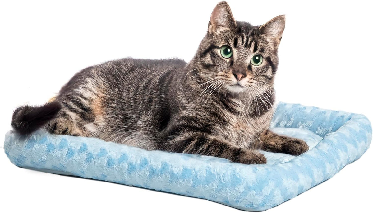 QuietTime by MidWest 18" Dog Crate Bolster Bed, Fashion Blue, Toy Breeds | Faux Fur Crate Mat, Measures 15.75 x 11.02 x 2.36 Inches, Machine Washable Pet Bed, Fits Most 18-Inch Dog Crates
