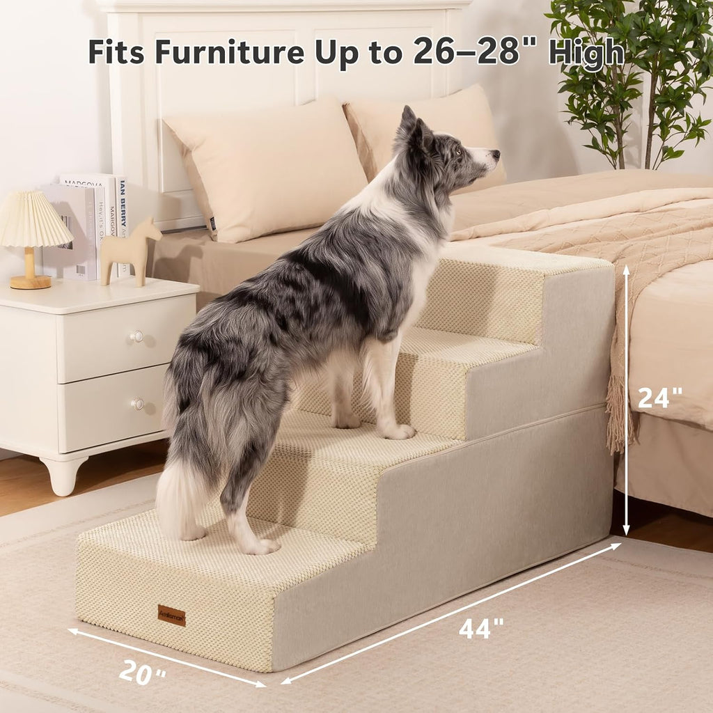 Dog Steps for Large Dogs 24" H, 4-Step 20" Wide Pet Stairs for High Beds