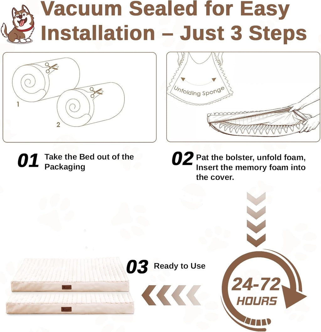Orthopedic Dog Bed for Large Dogs,Firm Egg Crate Foam,Non-Slip Bottom,Beige