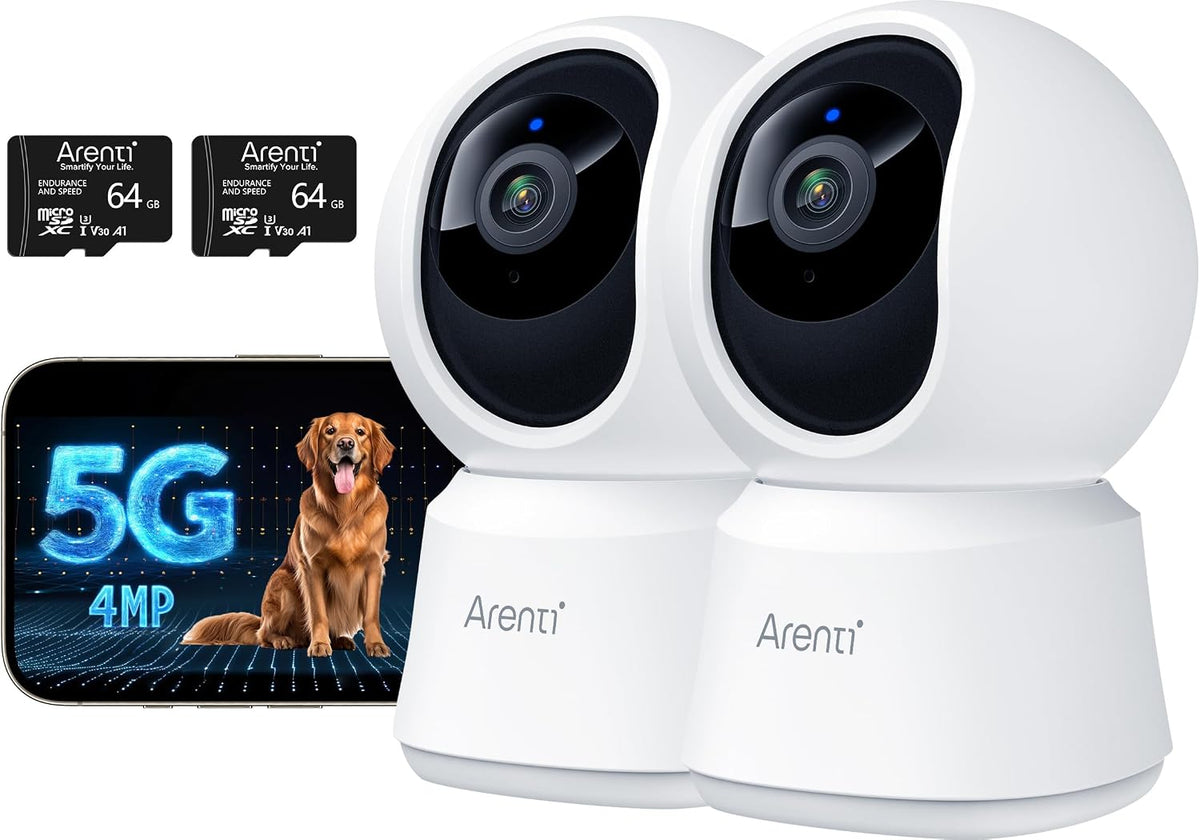 ARENTI 360° View 4MP 5G WiFi 6 Pet Camera P2F 2PC with 64G Local Storage