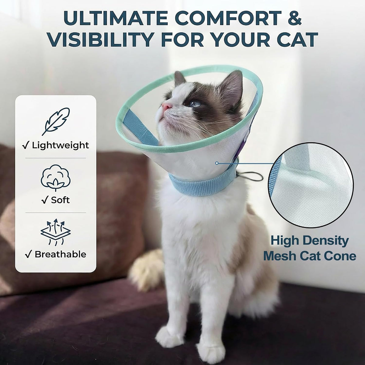 Cat Cone Collar Soft, Mesh Recovery E Collar for 6-12lb Cats, Size M