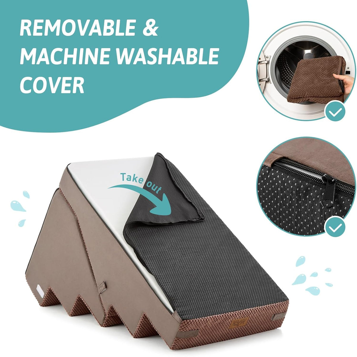 COZY KISS Dog Stairs for Small Dog, 18.9" H, 4 Step pet Step for Bed, Brown