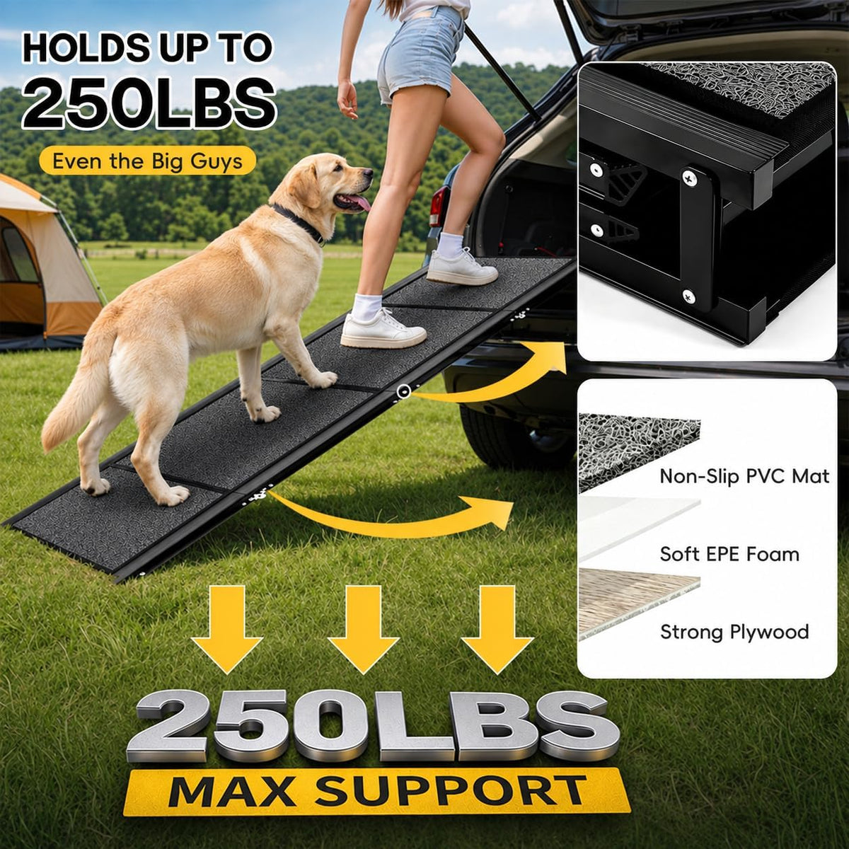Dog Ramp for Large Dogs, 67" L x 17" W Lightweight Foldable Pet Ramp