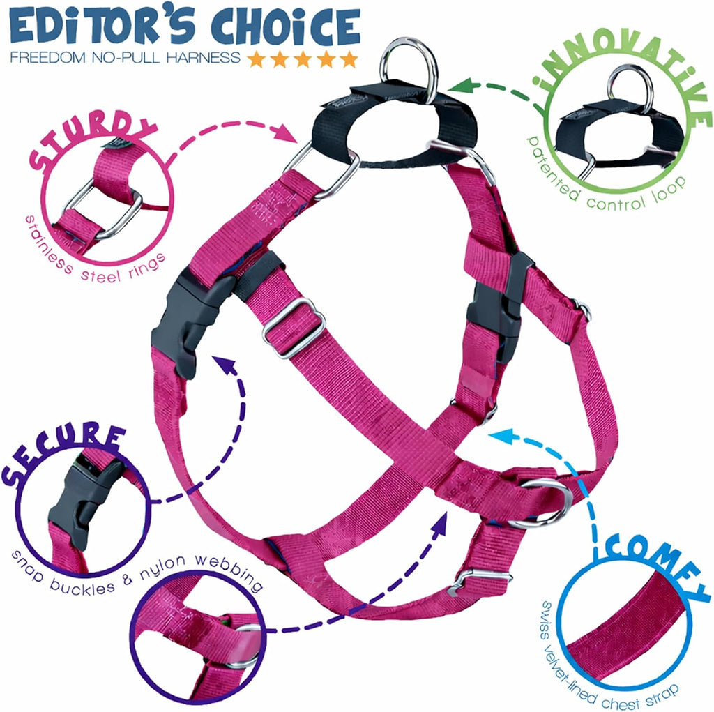2 Hounds Design Freedom No Pull Dog Harness and Leash, 1" XXL, Raspberry