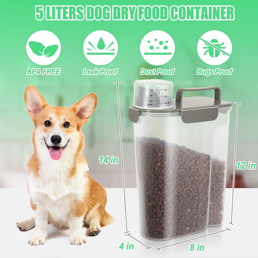 Dog Cat Food Storage Container with Cup (Dark Olive, 5L)