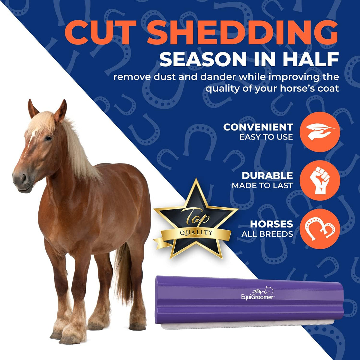 EquiGroomer 8-Inch Deshedding Brush for Dogs & Horses, Purple | Best for large dogs 50 lbs and up, plus horses and ponies, thick coats, stainless blade, gentle on skin 
