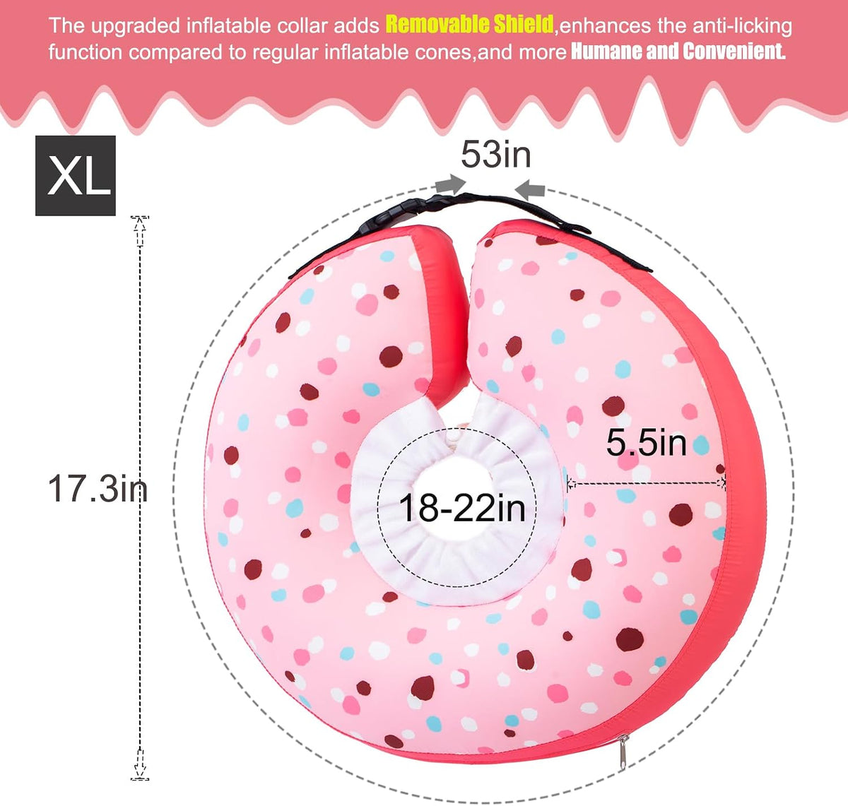 Dog Cone Collar Inflatable Donut for Large Medium Small Dogs, Soft Waterproof Dog Cone Alternative After Surgery Prevents Licking Wounds Easy Clean (Pink, XL (Neck 18"-23"))