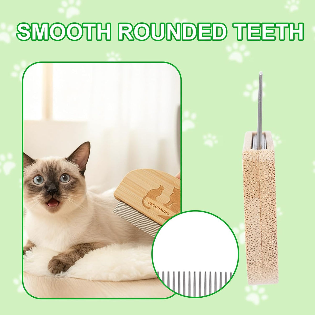 Pet Grooming Combs for Dogs Cats, 2 Pack Bamboo Combs with Wide Fine Teeth for Shedding, Detangling, Flea Removal and Daily Care