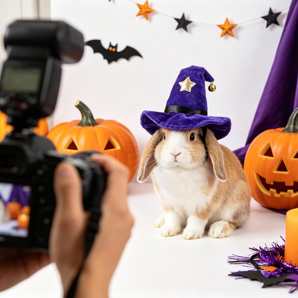 NAMSAN Pet Witch Costume for Cats Small Dogs Rabbits, Halloween Cat Wizard Hat, Small Dog Witch Hat, Halloween Cat Sorcerer Outfit for Holiday Party Cosplay Statue Decoration