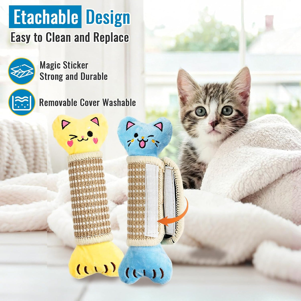 ENNOKEY Catnip Cat Toys Pillows for Indoor Kittens Kicker Chew, 9.45 Inches | Crinkle Sound, Durable Soft Sisal Material, Safe Teeth Cleaning, Interactive Fun