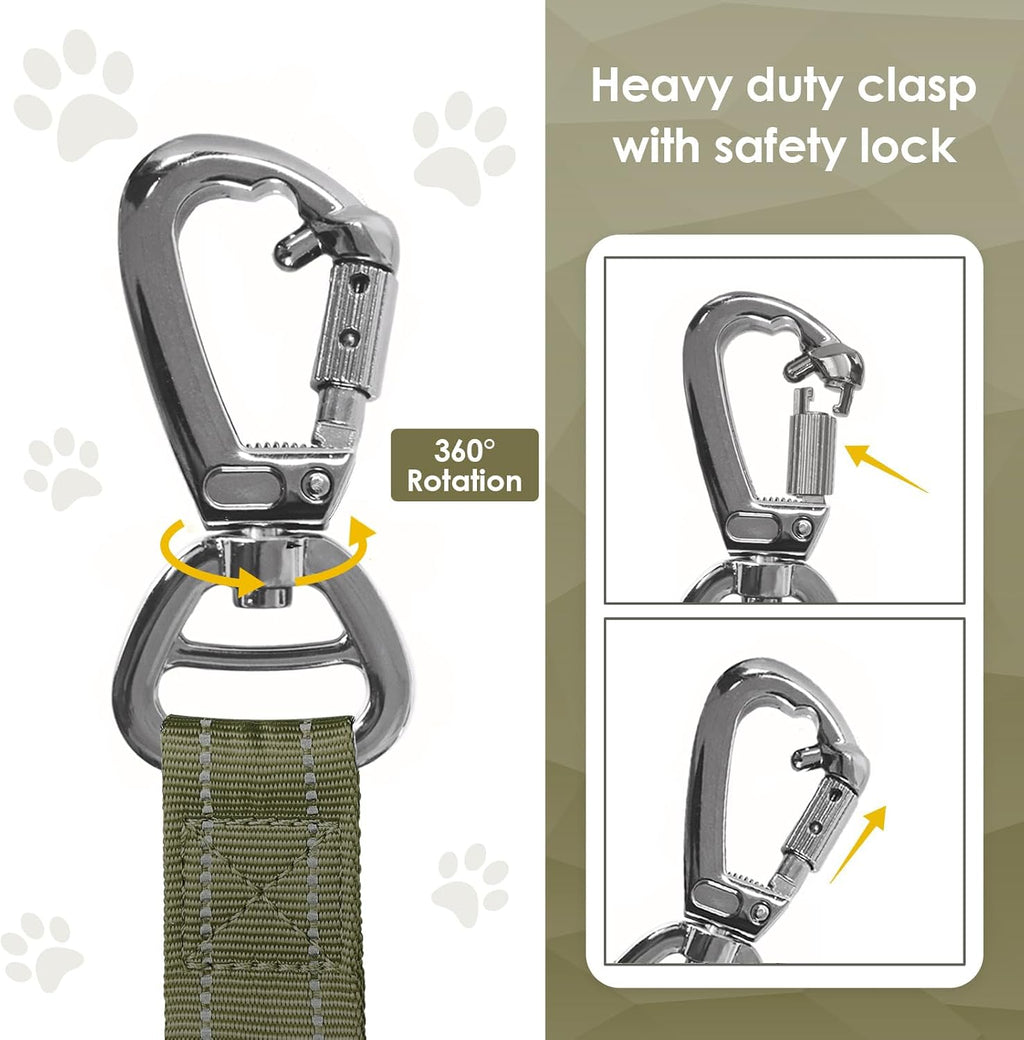 AUBELL Tactical Dog Leash Heavy Duty,4-6ft No Pull Bungee Leash,Green