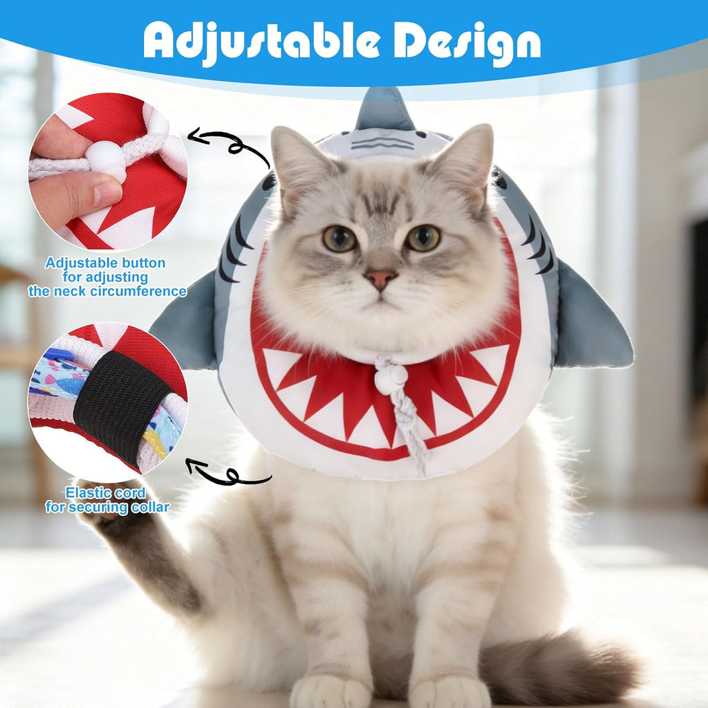 EXPAWLORER Cat Cone Collar Soft, Cat Recovery E Collar After Surgery to Stop Licking, Adjustable Waterproof Neck Elizabethan Pet Kitten Puppy Donut Pillow for Cats Wound Healing, Shark