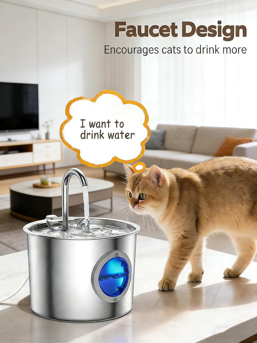 Cat Water Fountain Advanced 304 Stainless Steel 2.2L/74oz with Detachable Tank, Easy to Clean, Automatic Pet Fountain Quiet Cats Water Dispenser (Fountain+ 6 Filters +12 Sponges)