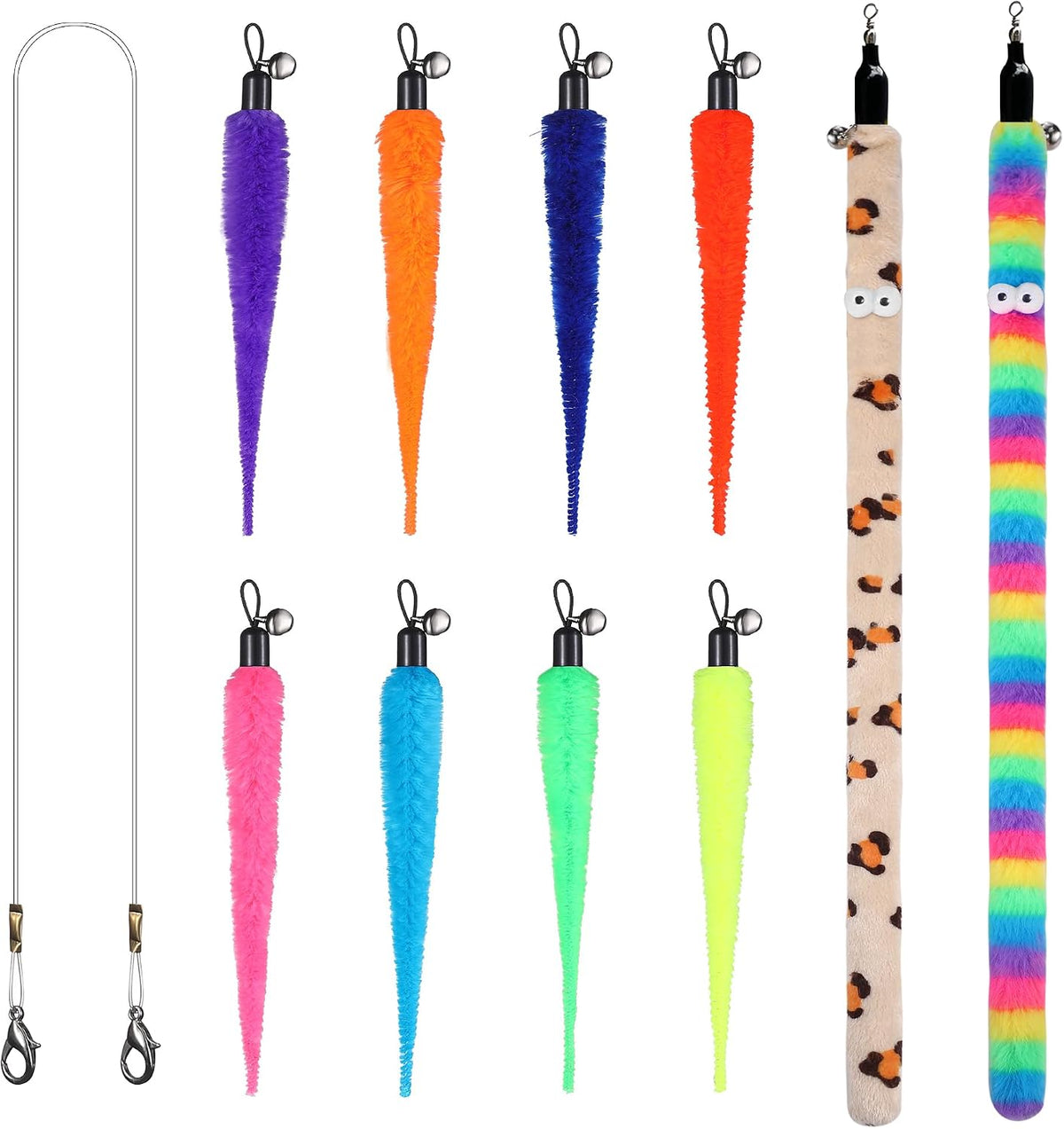 10Pcs Cat Fishing Pole Toy Attachments and 1PC Black String