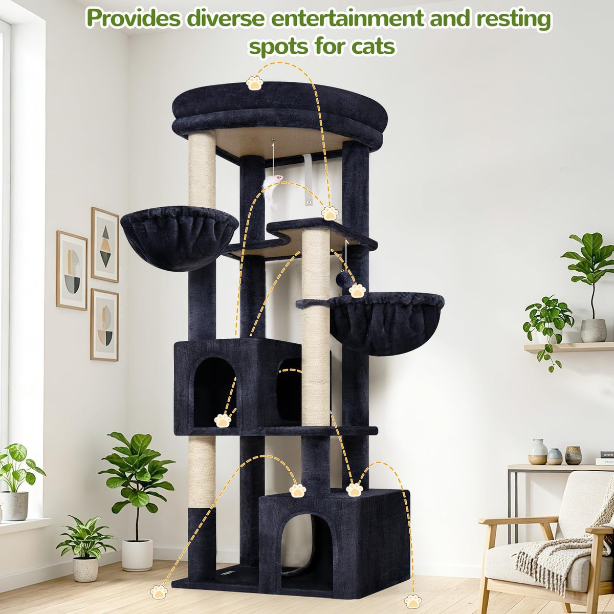 Globlazer C64 Heavy Duty Corner Cat Tree, 64in Large Cat Tower, Dark Grey