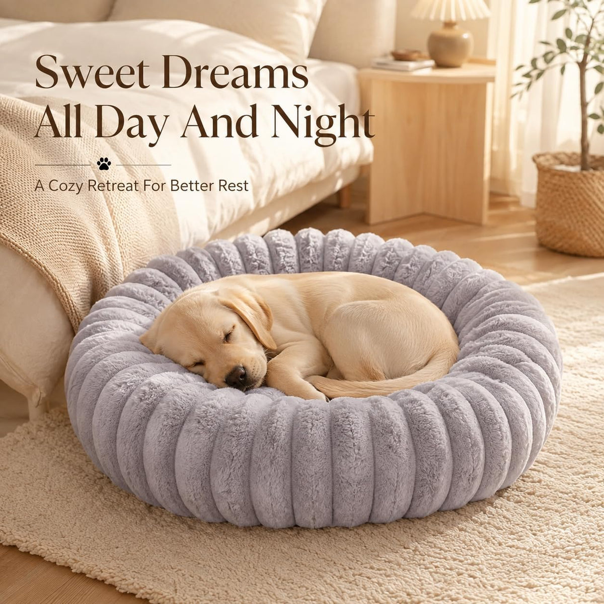 Calming Dog Bed Medium Size Dog Donut Washable Pet Bed, 31.5” Grey