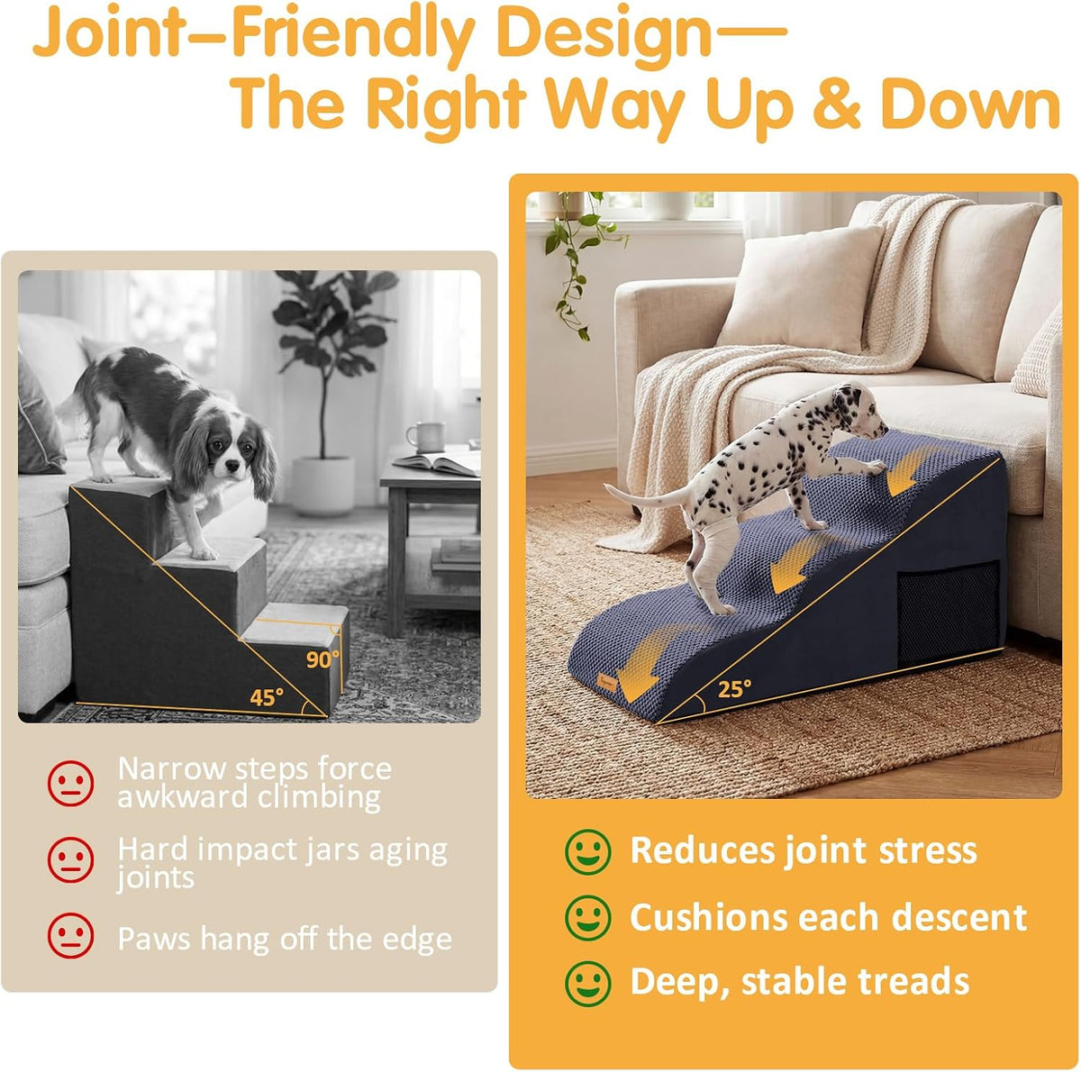 Topmart High Density Extended Foam Dog Ramp&Steps 3 Tiers,15.7" High