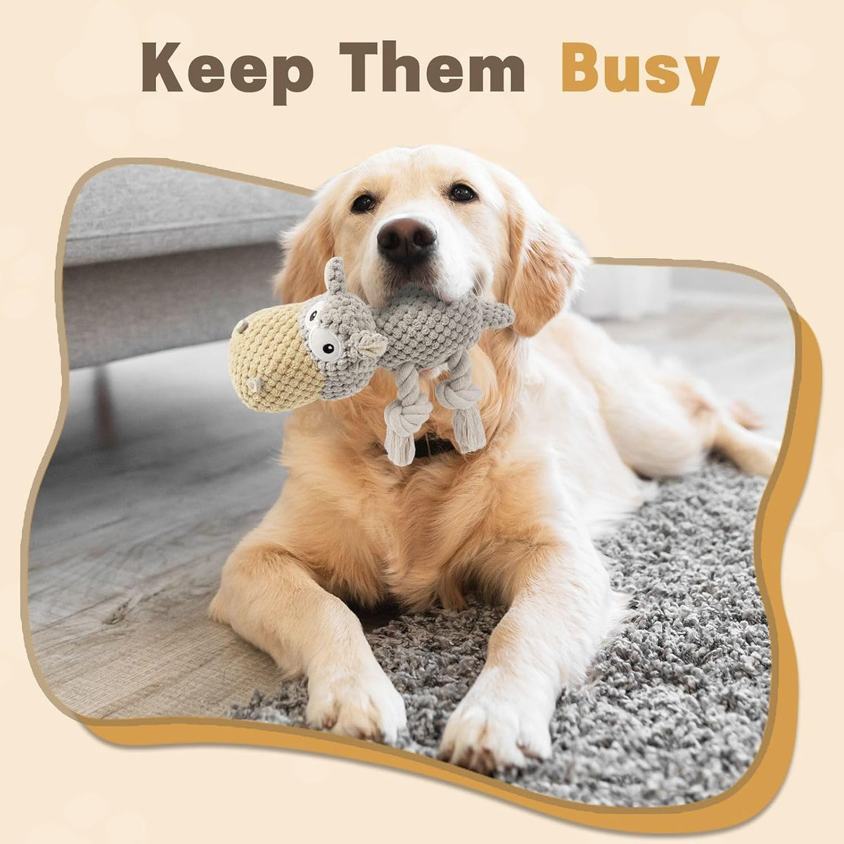 TOOPTATE Hippo Squeaky Dog Toy, Gray, Medium | Cute Plush Design, Rope Legs for Tugging, Helps Keep Dogs Busy, Suitable for Small, Medium, and Large Dogs