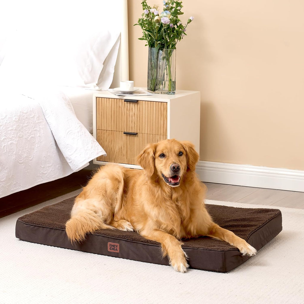 EHEYCIGA Orthopedic Dog Bed Large with Removable Washable Cover, 44IN Brown