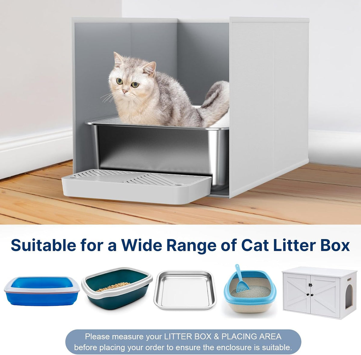 24"L × 17"W × 16"H Foldable Cat Litter Box Enclosure, All-in-One Litter Box Splash Guard for Large Litter Pan, High Sided Litter Box Shield with Removable Mat, Easy to Clean, No Mess, Odorless