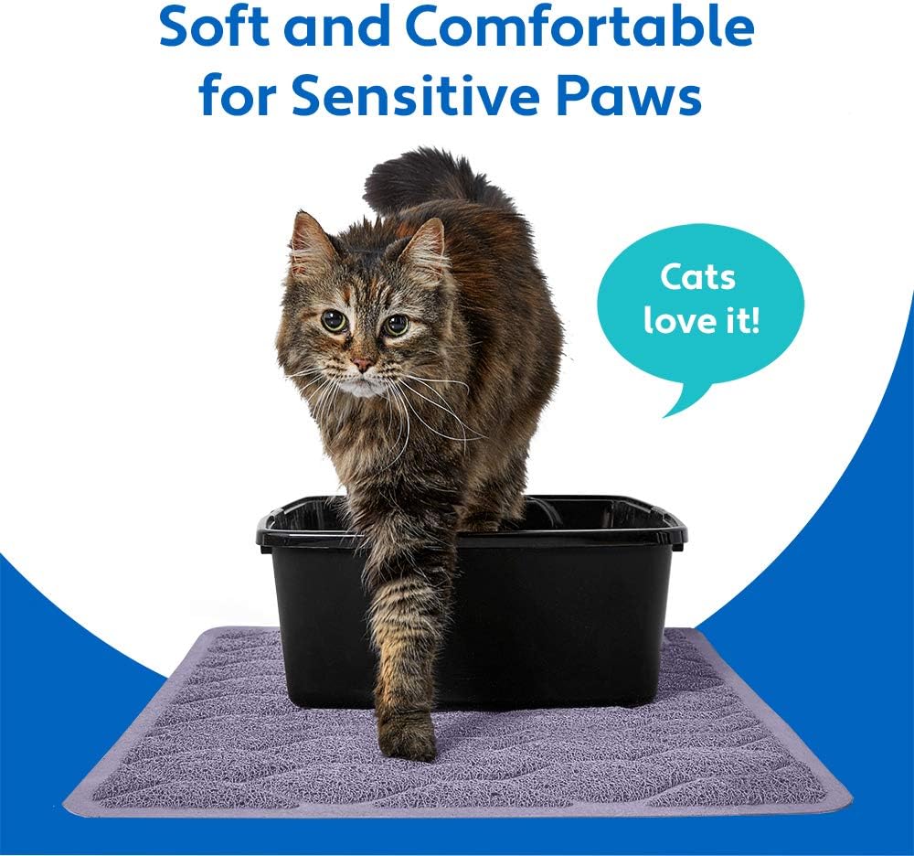 MIGHTY MONKEY Waterproof Cat Litter Box Mat, BPA Free, 35x23 Purple | Easy Clean Floors, Textured Backing, Soft on Sensitive Kitty Paws, Cats Accessories, Less Waste, Stays in Place