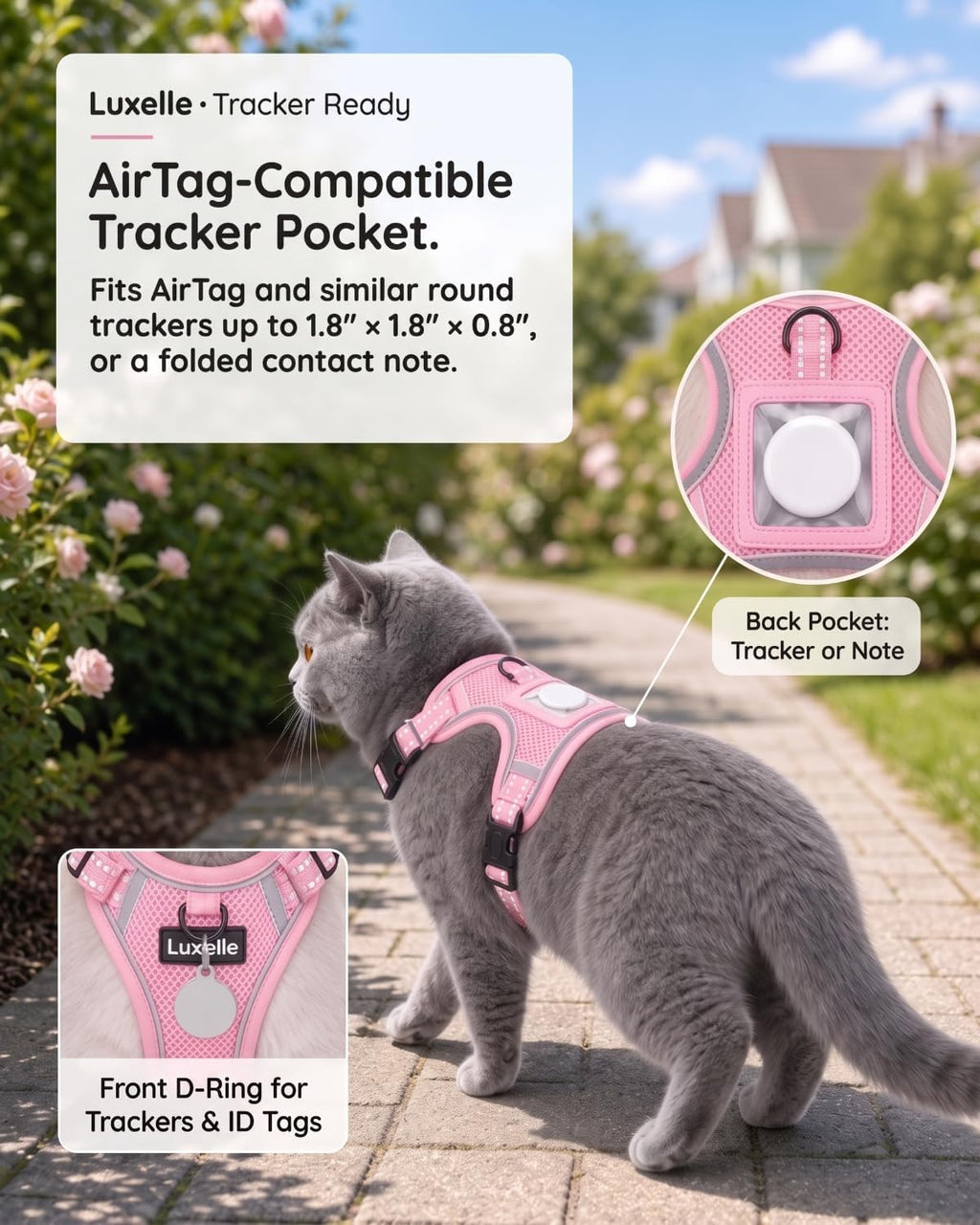 Luxelle Escape Proof Cat Harness with Retractable Leash & Wrist Strap Set