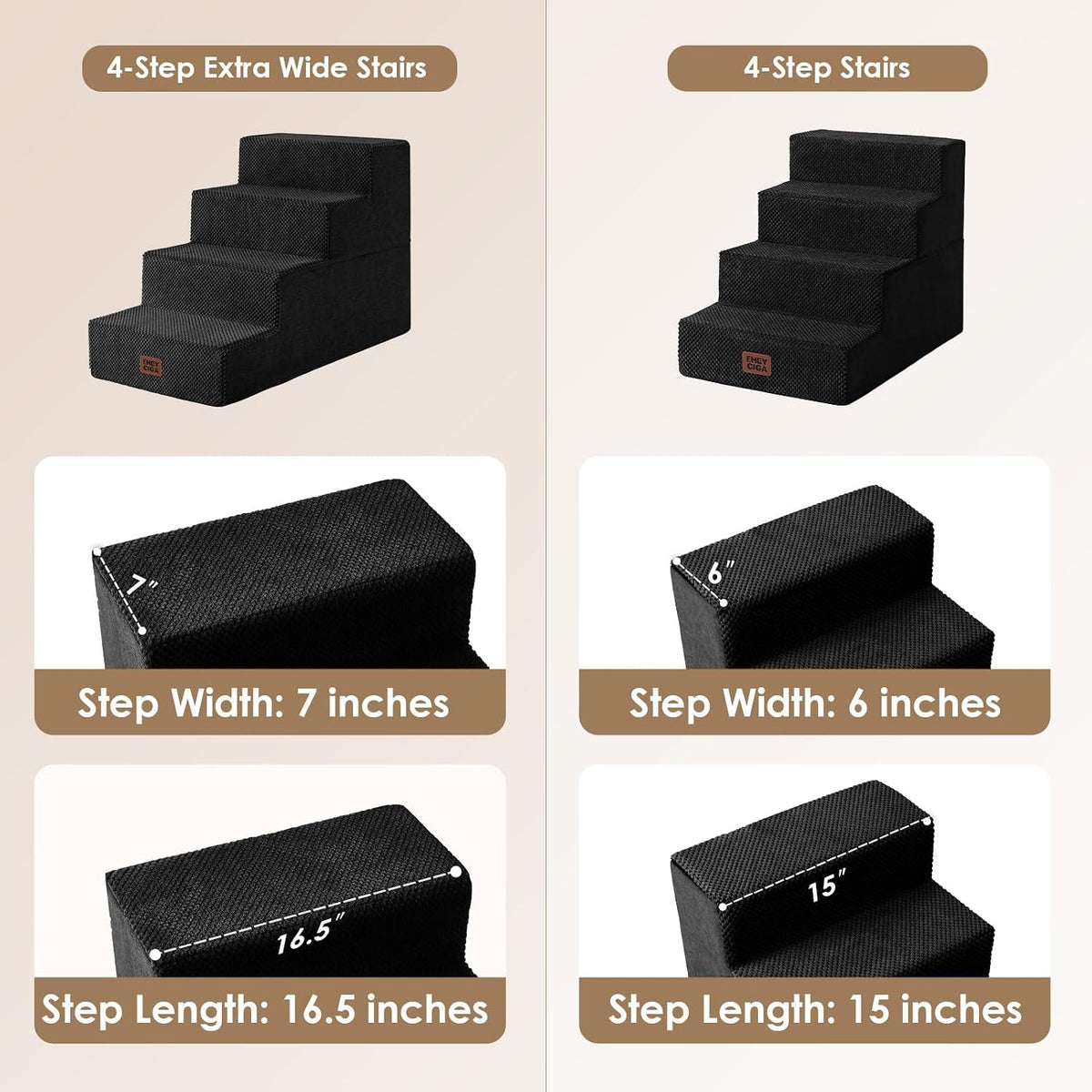 EHEYCIGA Dog Stairs for Bed 20" H, 4-Step Extra Wide Dog Steps, Black