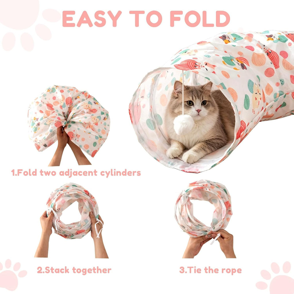 Cat Tunnel with Cat Toy Ball, Collapsible S Shape Cat Tunnel, Cat Tunnels for Indoor Cats, Foldable Cat Tunnel Cat Tube Toys for Bunny, Guinea Pig, Ferrets, Puppy
