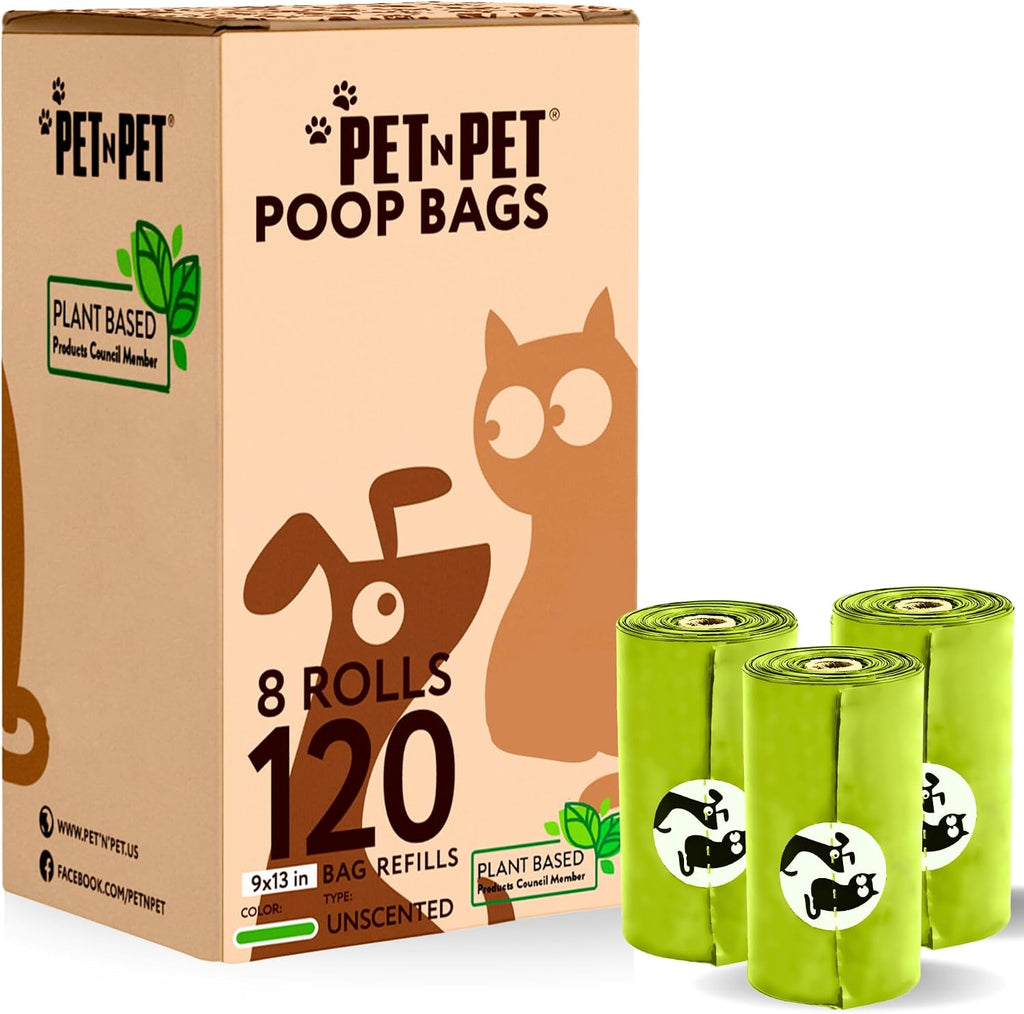 Pet N Pet Poop Bags For Dogs, 120 Counts Plant Based Dog Poop Bags Rolls, Thick Doggie Poo Bag, 100% Leak-proof, Easy to Use Pet Waste Bag
