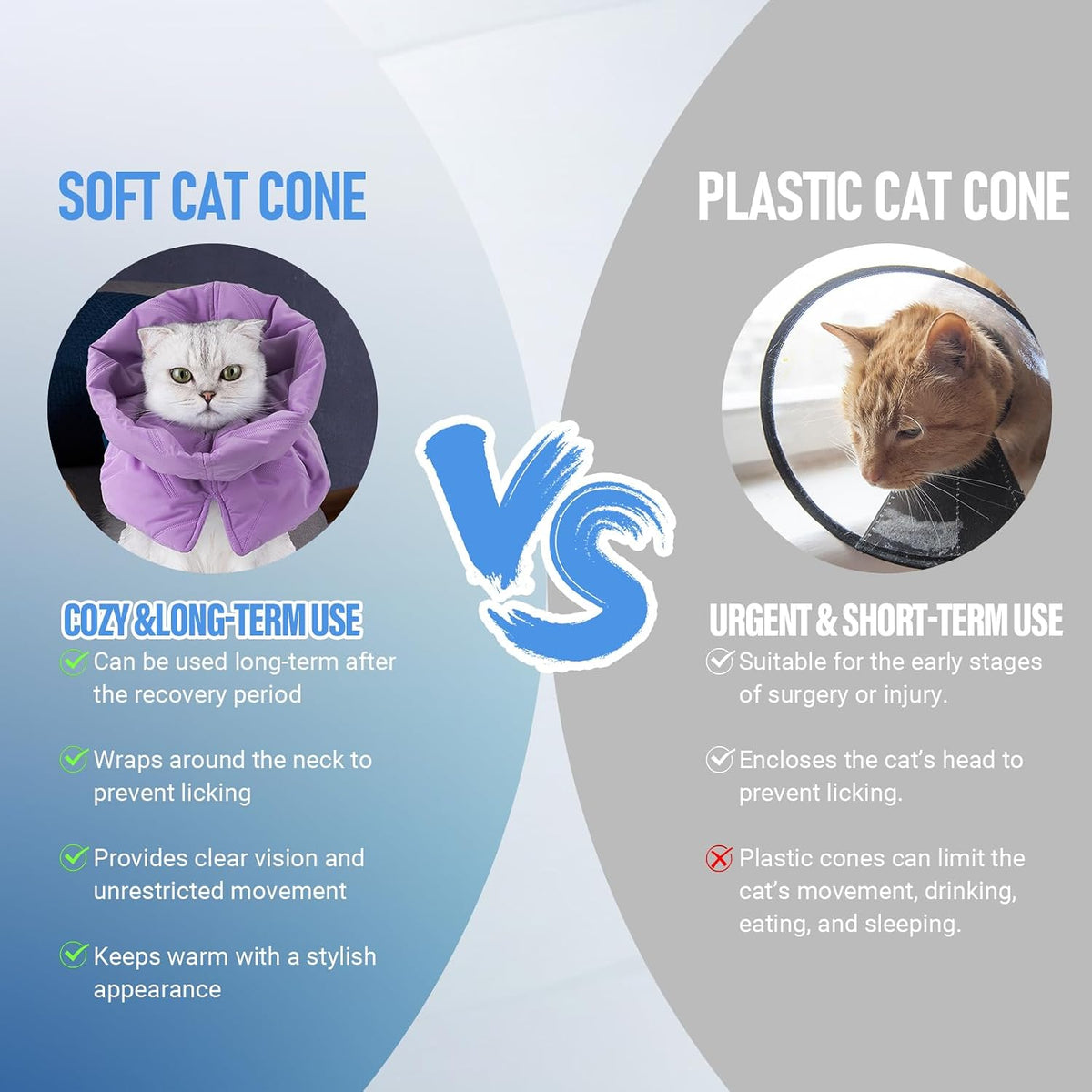 Cat Recovery Collar, Soft Adjustable Cone for Cats and Kittens, Lightweight Waterproof Elizabethan Collar for After-Surgery Care, Prevent Licking and Scratching, Neck Protector for Pets（Purple,M）