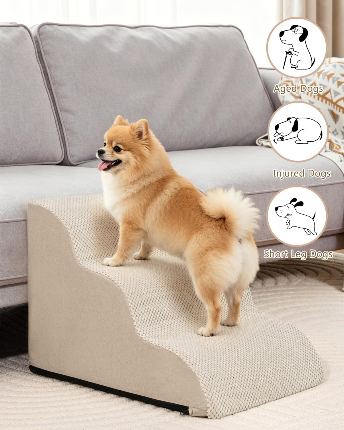 Aodisman Dog Stairs for Small Dogs,3 Step Dog Ramp for Couch,Non-Slip Steps