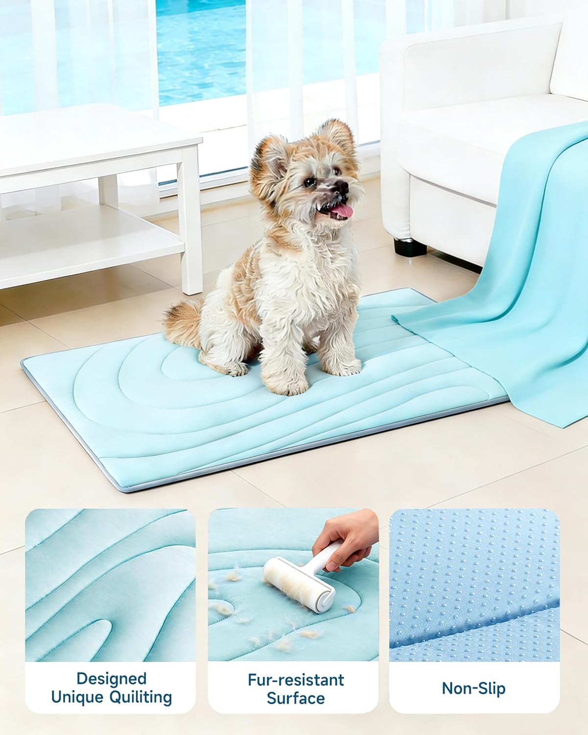 Cooling Mat for Dogs, 48" x 28" Washable Pet Cooling Pad, Large Dogs, Blue