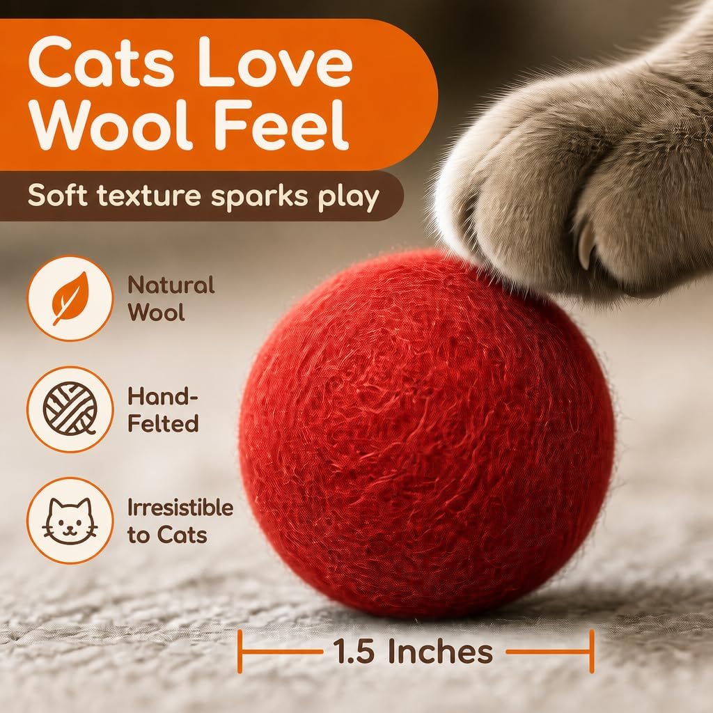 Wool Cat Toys, Felt Toy Balls, Red, 6PCS