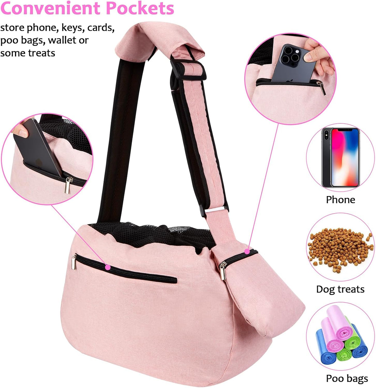 Ownpets XL Dog Sling 15-25lbs, Hands-Free Carrier with Bottom Support Pad