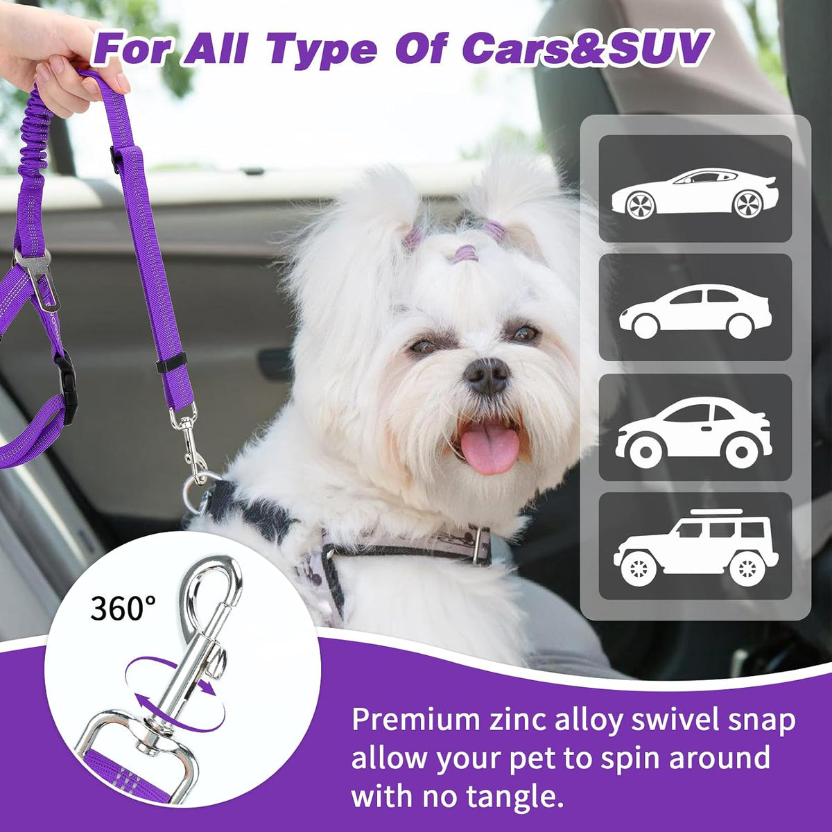 BWOGUE Dog Seat Belt for Car, Headrest Restraint Reflective Bungee, 1 Pack