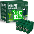 Pet N Pet Dog Poop Bags Rolls, 180 Count, Unscented Leak Proof Thick Waste | 92%, Plant Based, Doggie Poo, Cat, Tear-Resistant, Easy-Tear Design, Reliable, Everyday Convenience, Durable, dog waste bags