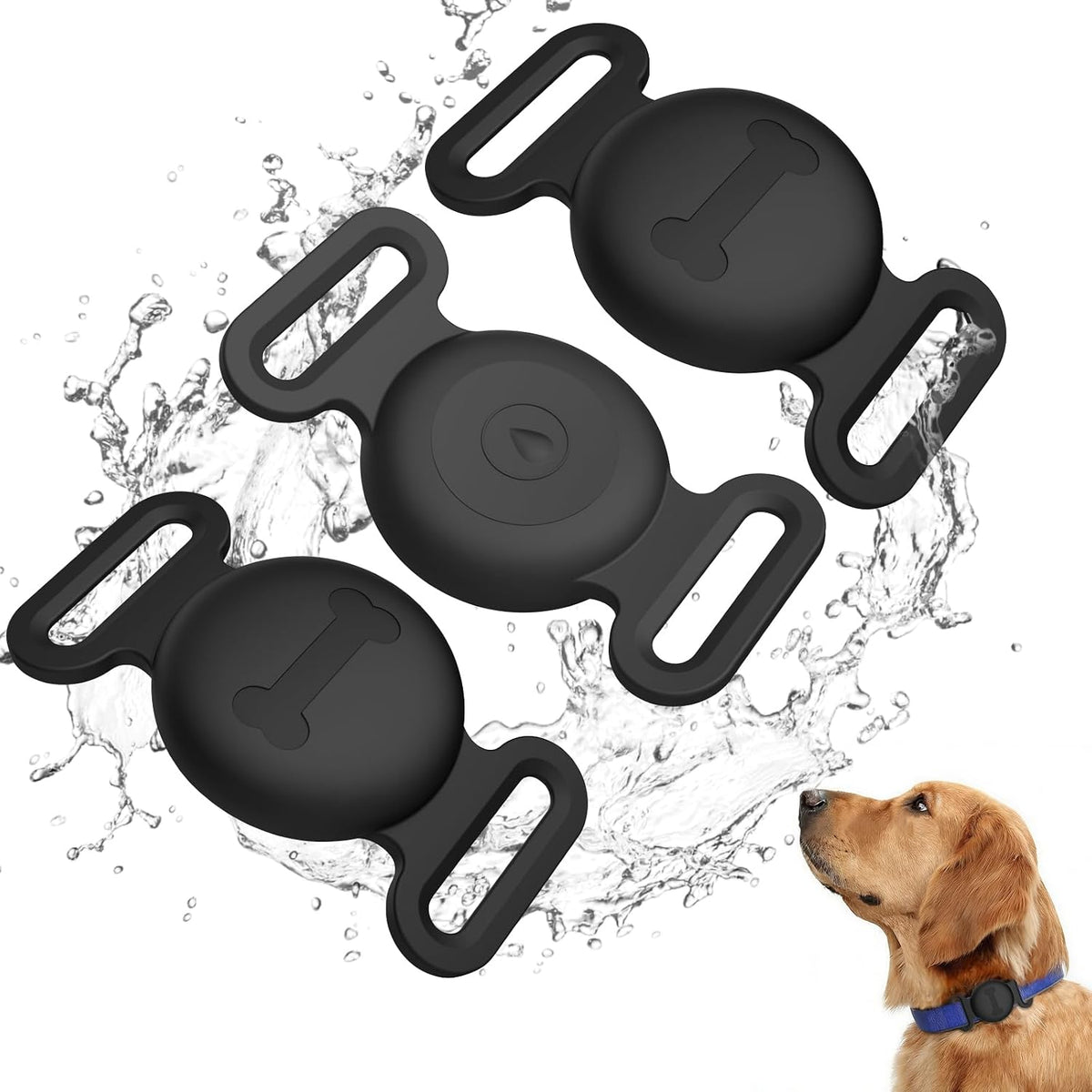 Vanjua Case for Airtag Dog Collar Holder, 3 Pack Soft Silicone Anti-Lost Waterproof Protective Case Cover Compatible with Apple Airtag 2nd & 1st Gen, for Pet Dog Collars Holder (Black+Black+Black)